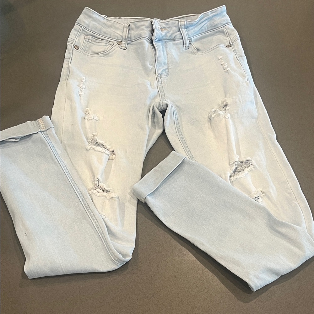 Wax Jean Women's Distressed Light Blue Skinny Jeans